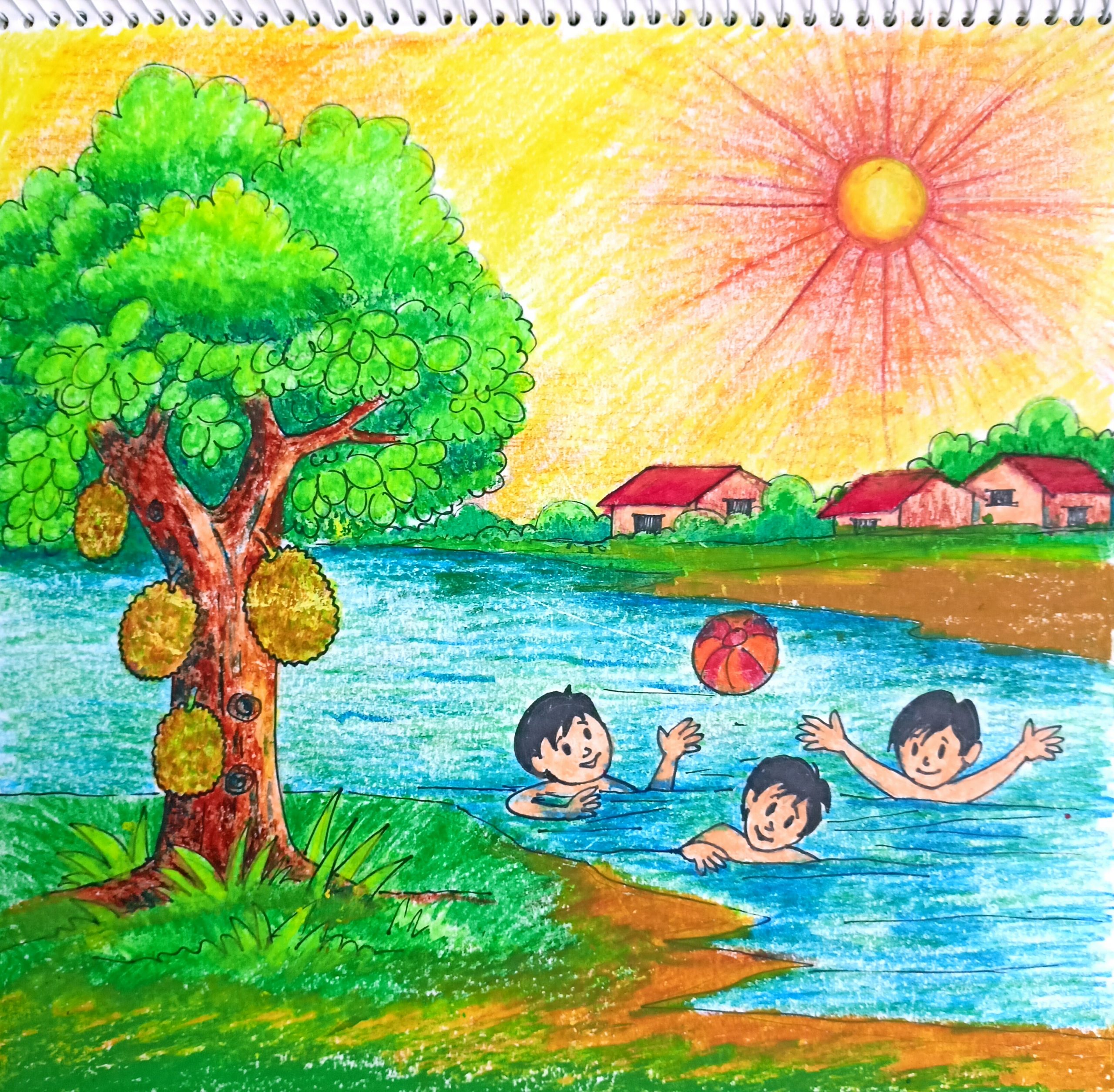 Summer season in bangladesh drawing by kids time